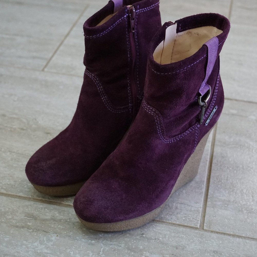 Diesel Purple Platform Bootie Hi Wedge Heel Plum Hi Ankle Suede Size EU 36 US 6